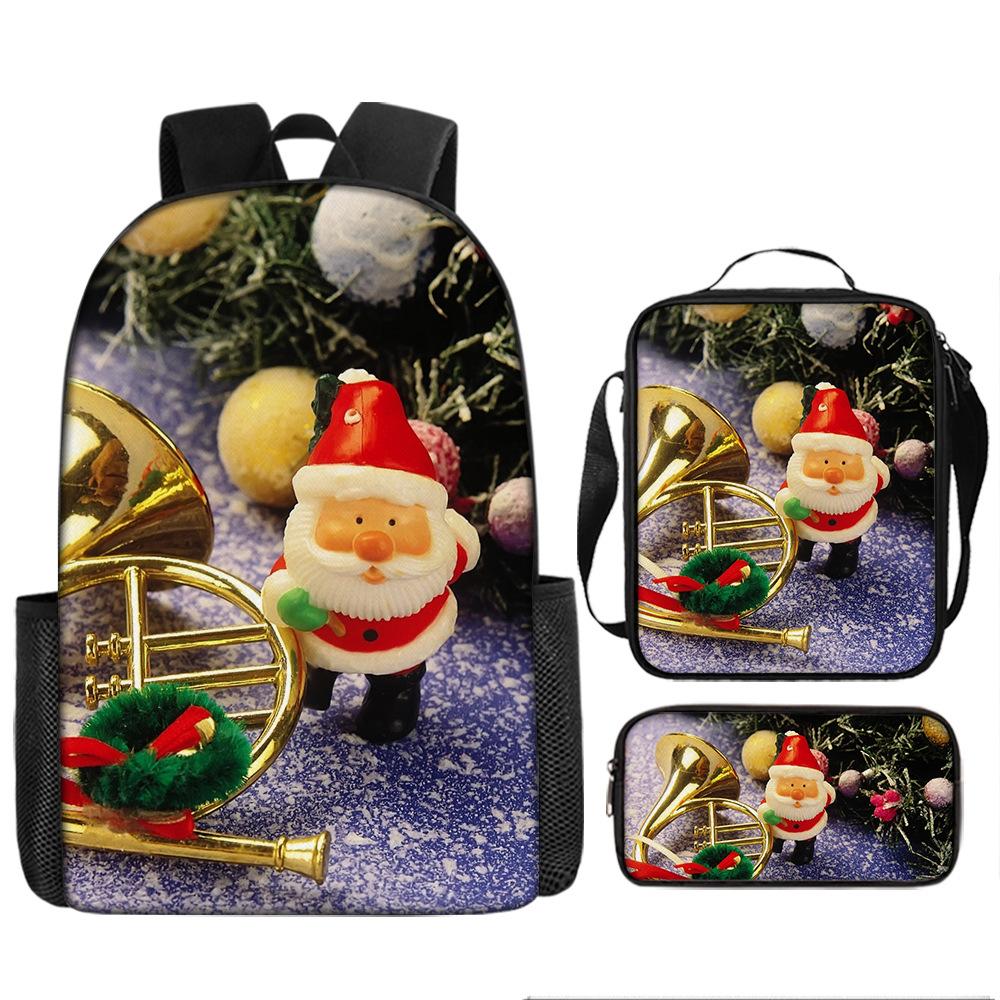 Santa Claus Christmas Tree Backpack Elementary School Bag Large Capacity Leisure Bag Lunch Bag Pencil Bag Three-piece Set