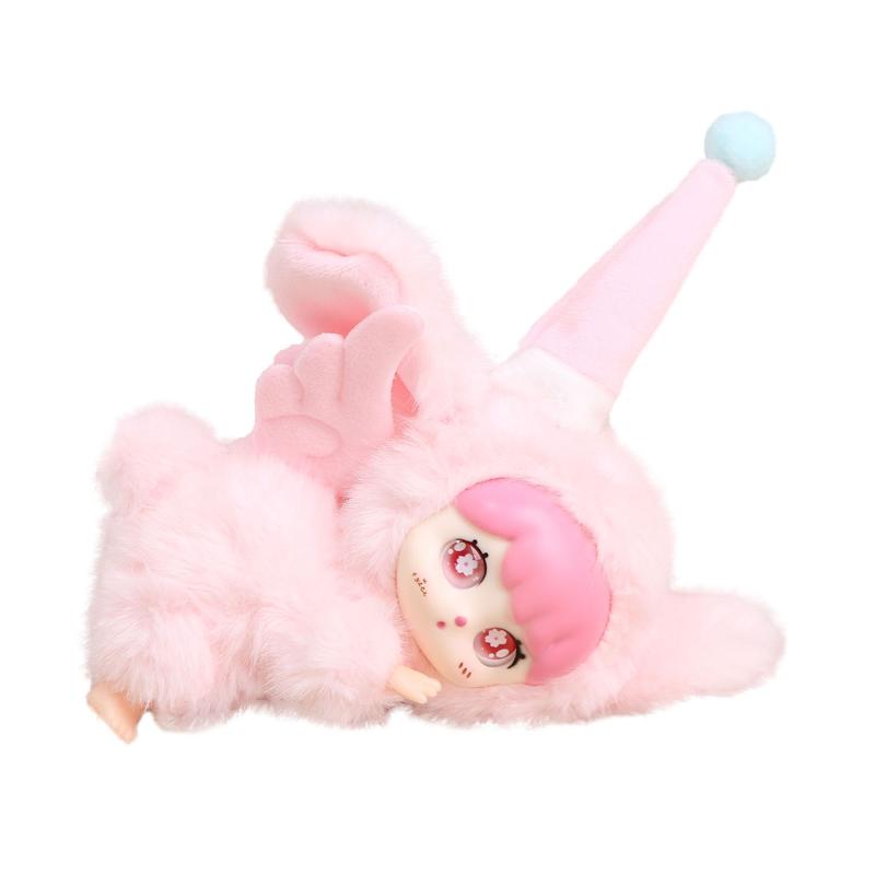 1Pcs Lying Posture Pajama Angel Plush Pendant Cute Fluffy Vinyl Doll Figure Collectible Anti-Lost Furry Doll Key Chain Kids Gift