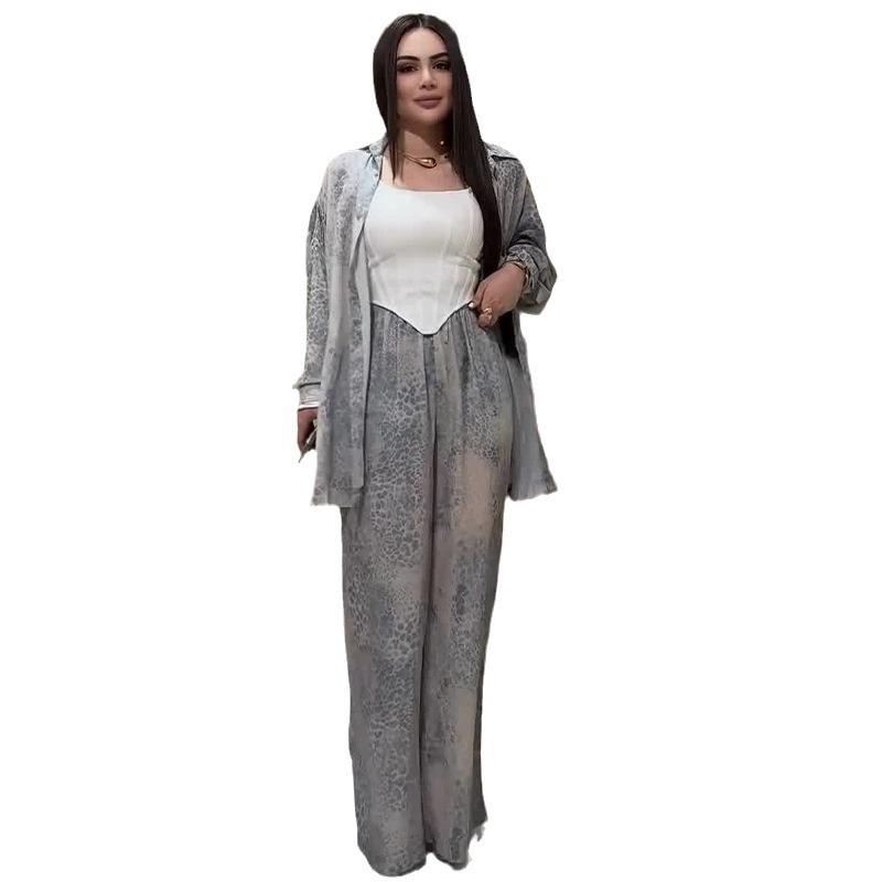 2024 Fall European & American Women's Tie-Dye Loose Shirt and Casual Long Pants Set