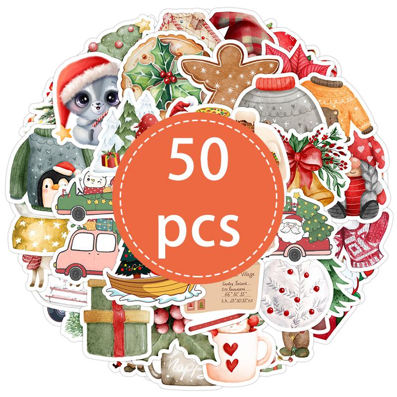 50PCS Christmas Theme Stickers Santa Claus Snowman Sticker Pack for Water Bottles Scrapbooking Snowboard Decorations