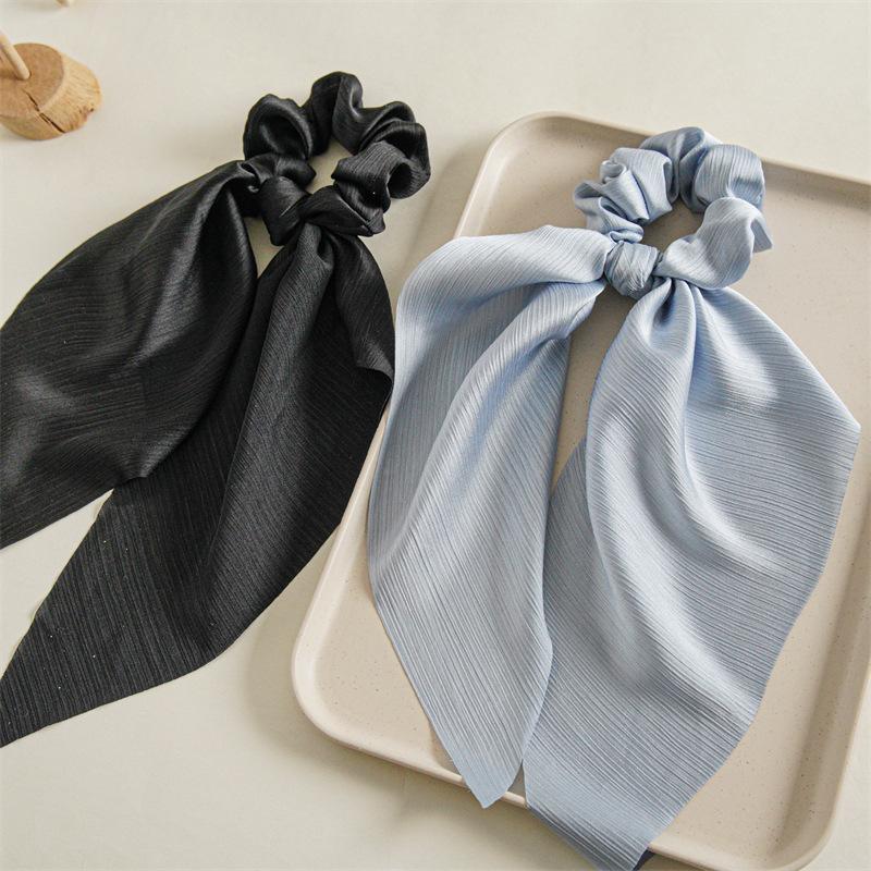 Düz Renk Uzun Kurdeleli Fiyonklu Scrunchie Saten At Kuyruğu Moda Saç Tokaları Kadın Kız Elastik Saç Bantları Başlık Saç Aksesuarları