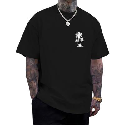 Men's Graphic T-Shirts - Palm Tree Print Casual Cotton T Shirt, Drop Shoulder Oversized Tee Top for School Work