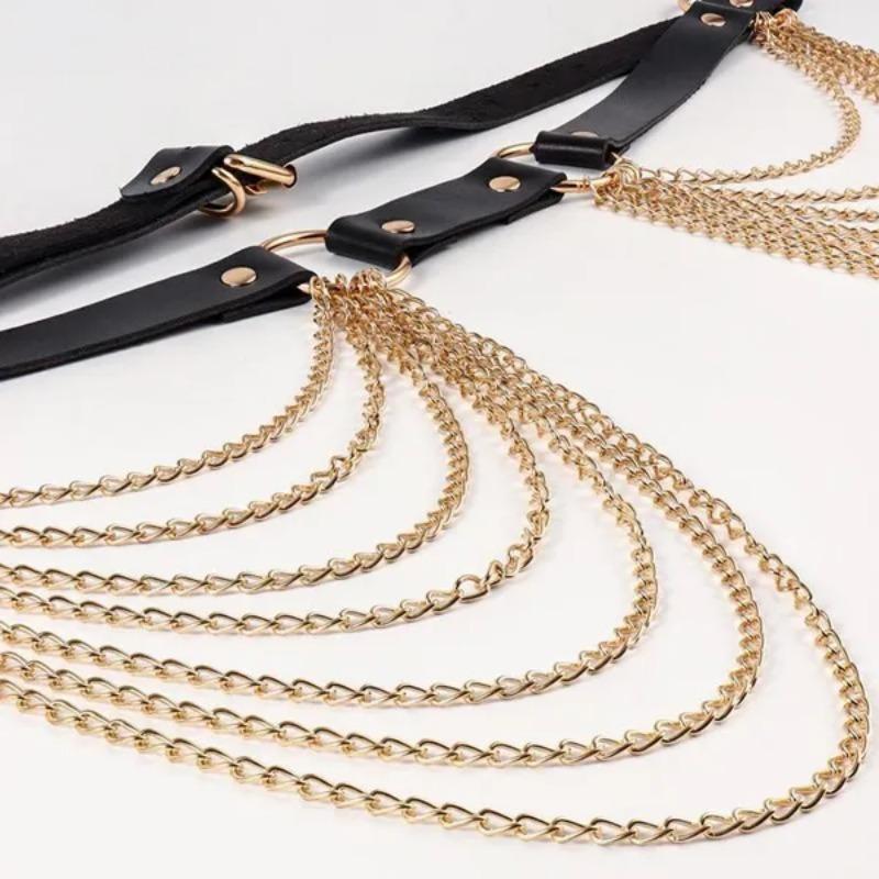 1 Pc New Layered Leather Belt with Chains Waist Goth Strap Adjustable Festival Girls Accessories