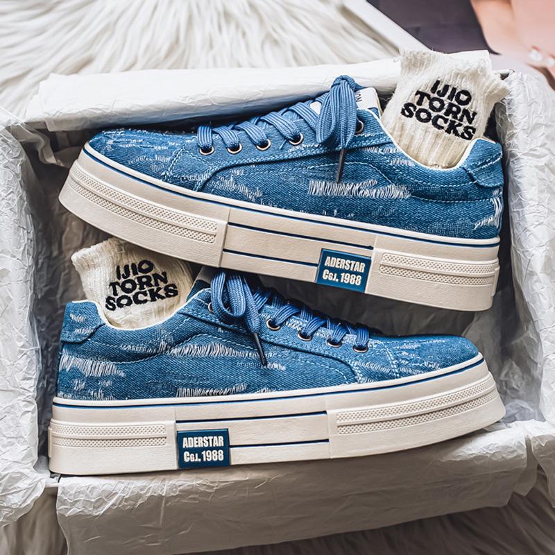 

Холщовые туфли мужские новые летние повседневные износостойкие на платформе рабочие туфли высококачественные дышащие кеды для скейтборда 39 синий