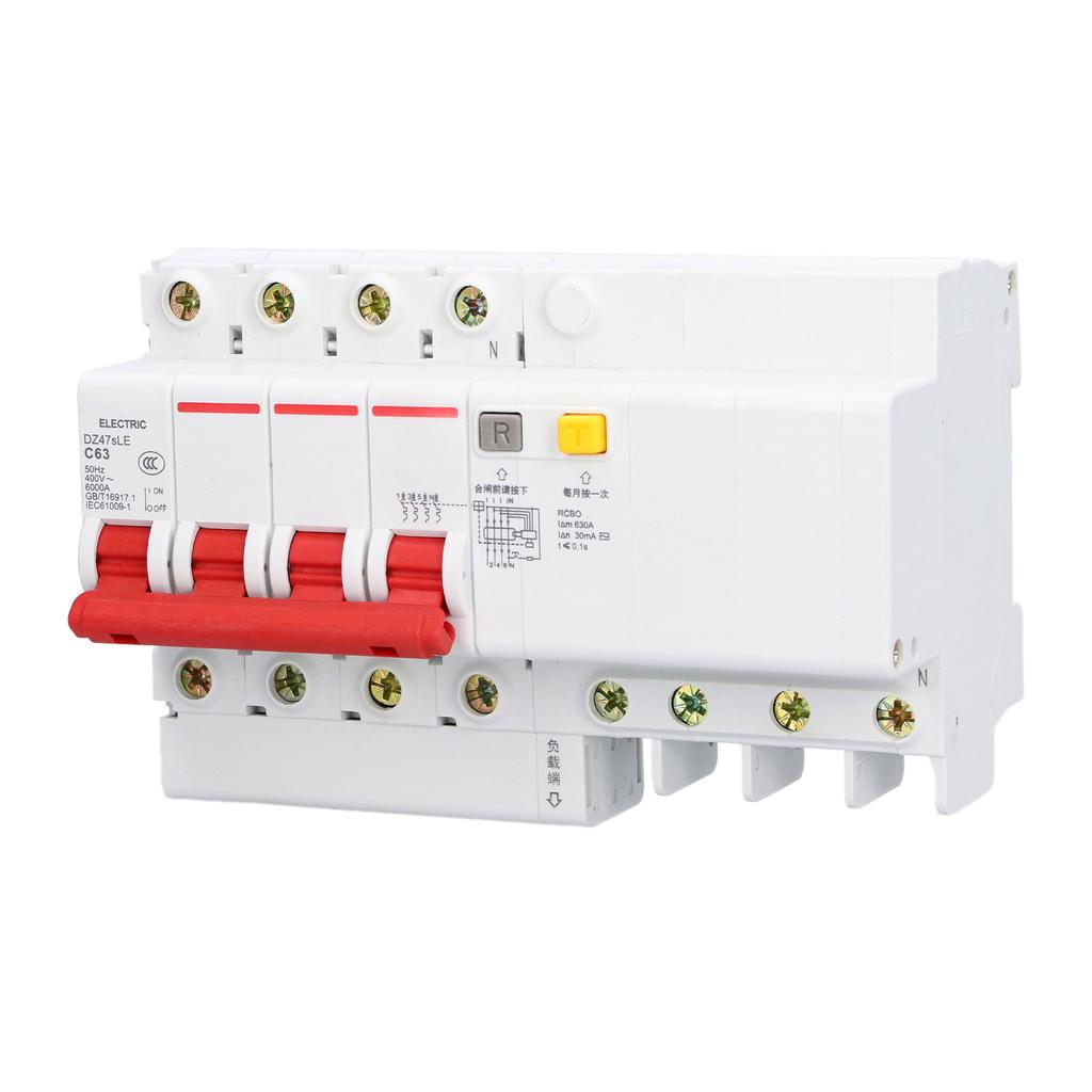 Miniature Circuit Breaker 4P+N Low Voltage Leakage Protection Switch AC 400V 63A DZ47sLE C63