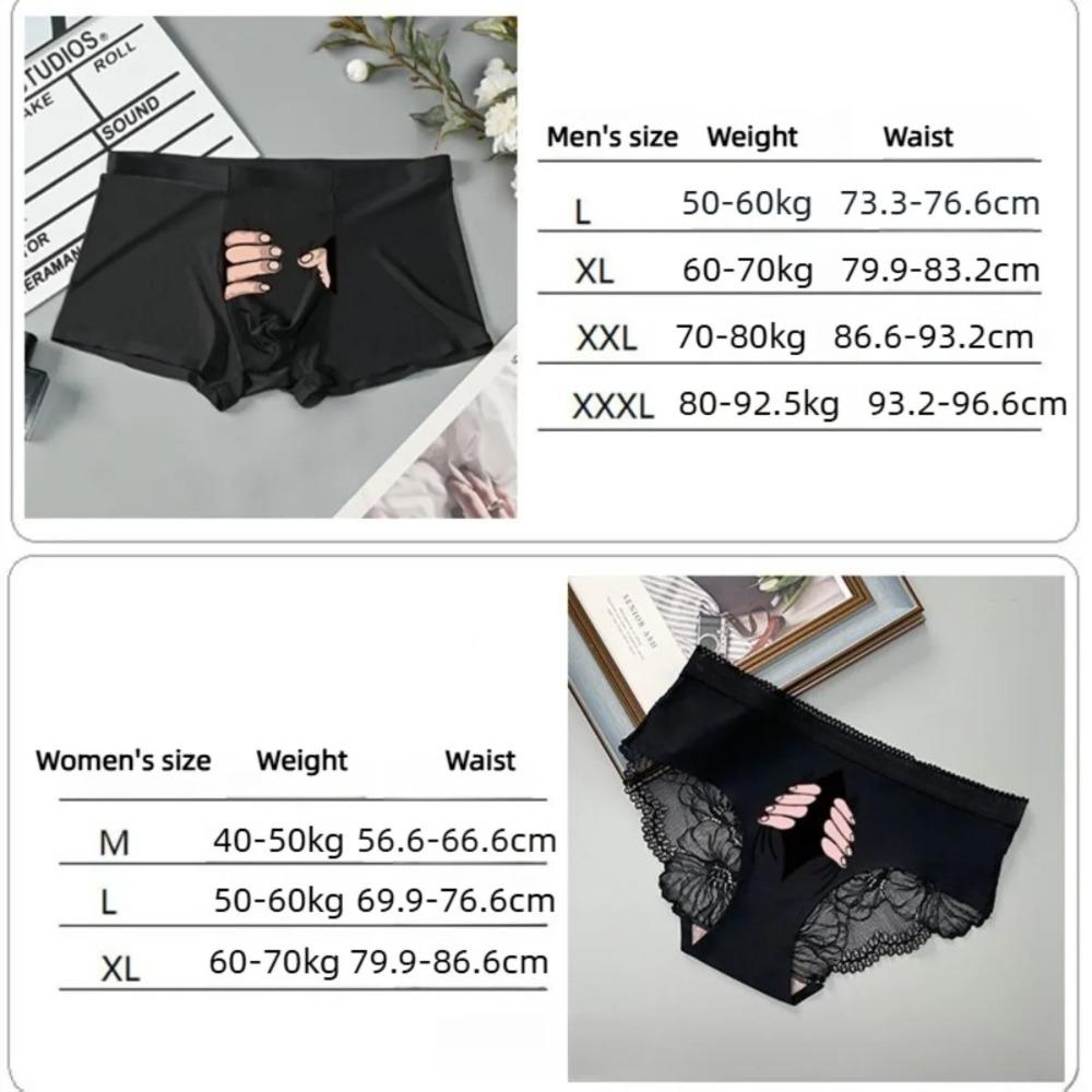 Panties Women Men Ice Silk Couple Underwear Set Seamless Black Lace Design Cartoon Printed Lingerie Anniversary Romantic Gift
