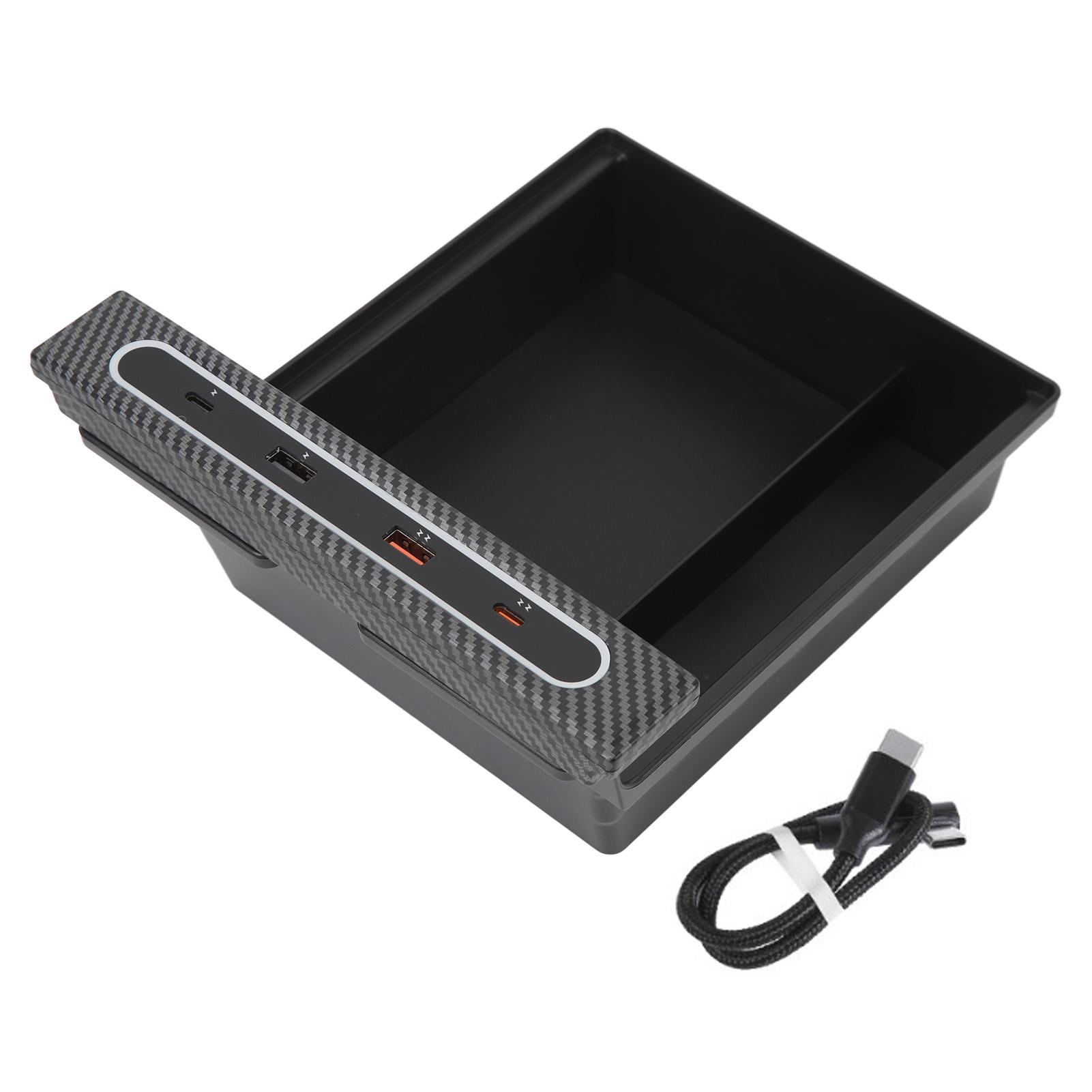 

Center Console Organizer with Docking Station Ambient Lighting Carbon Fiber Style Storage Box