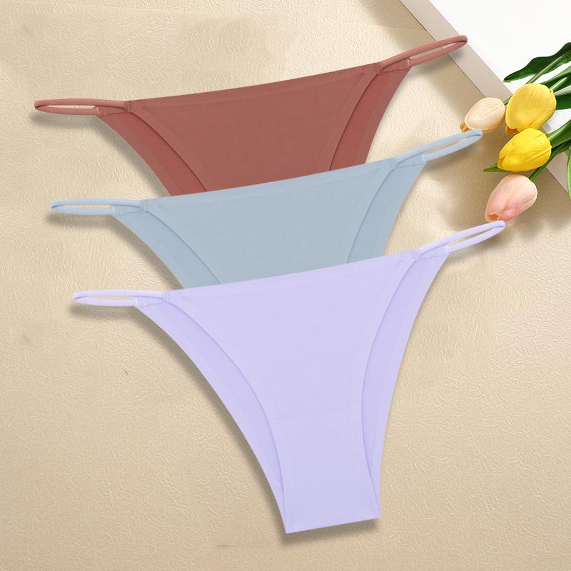 3Pcs/Kit Women Seamless Panties Sexy Ultra-thin Briefs Female Ice Silk No Trace Underwear Low Rise Single Color Soft Lingerie S&3PCS