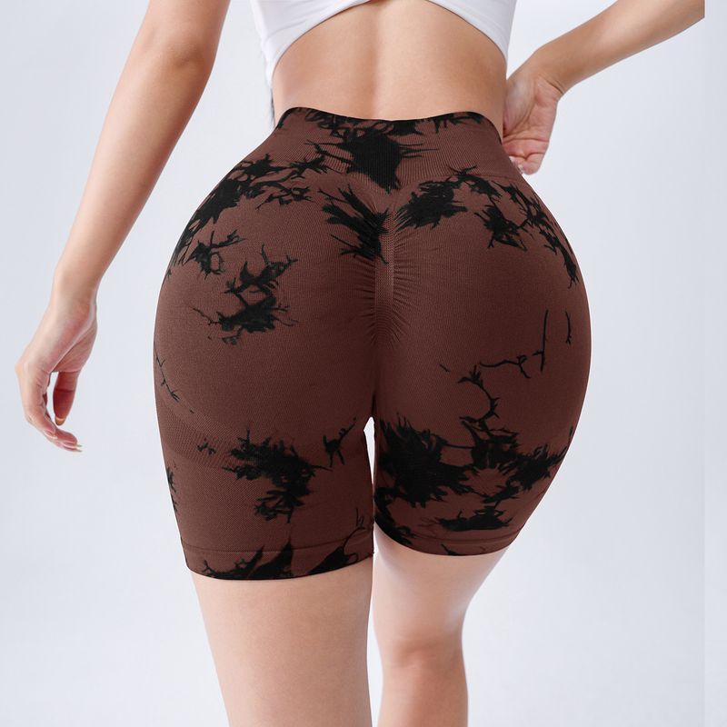 Fitness Shorts for Women, Quick-Dry, European and American Style, Tummy Control, Running Sports Shorts, Tie-Dye Yoga Wear with a Stylish Design
