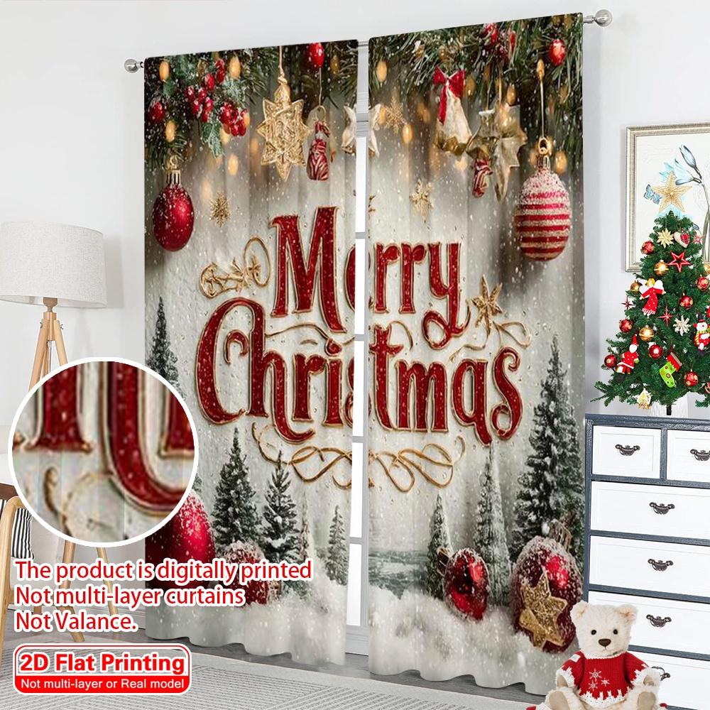 2pcs 2D flat printing Christmas Drapes merry christmas Fabric Without Electricity Party Decorations Perfect for aesthetic room