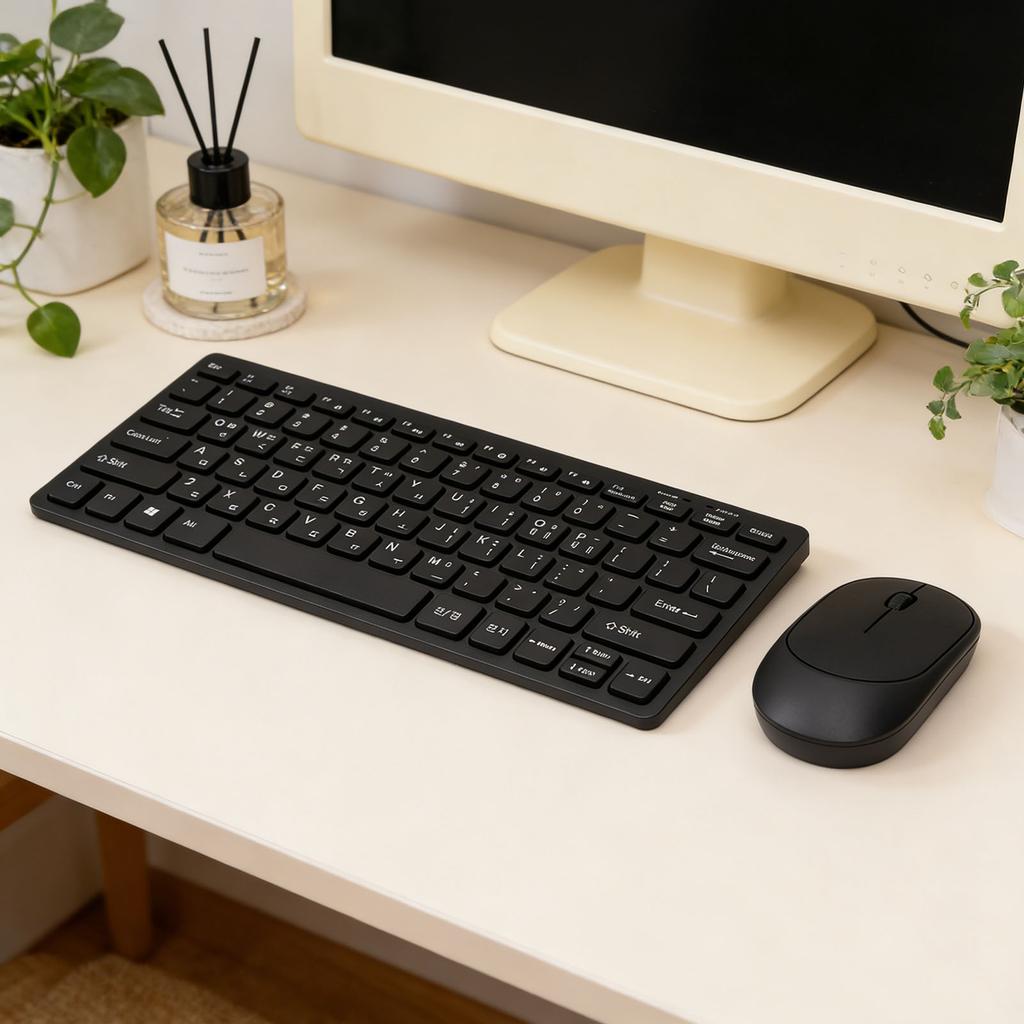 Keyboard Mouse Combo Slim Lightweight 2.4GHz Wireless 78 Key Korean Keyboard with Silent Mouse for PC Laptop