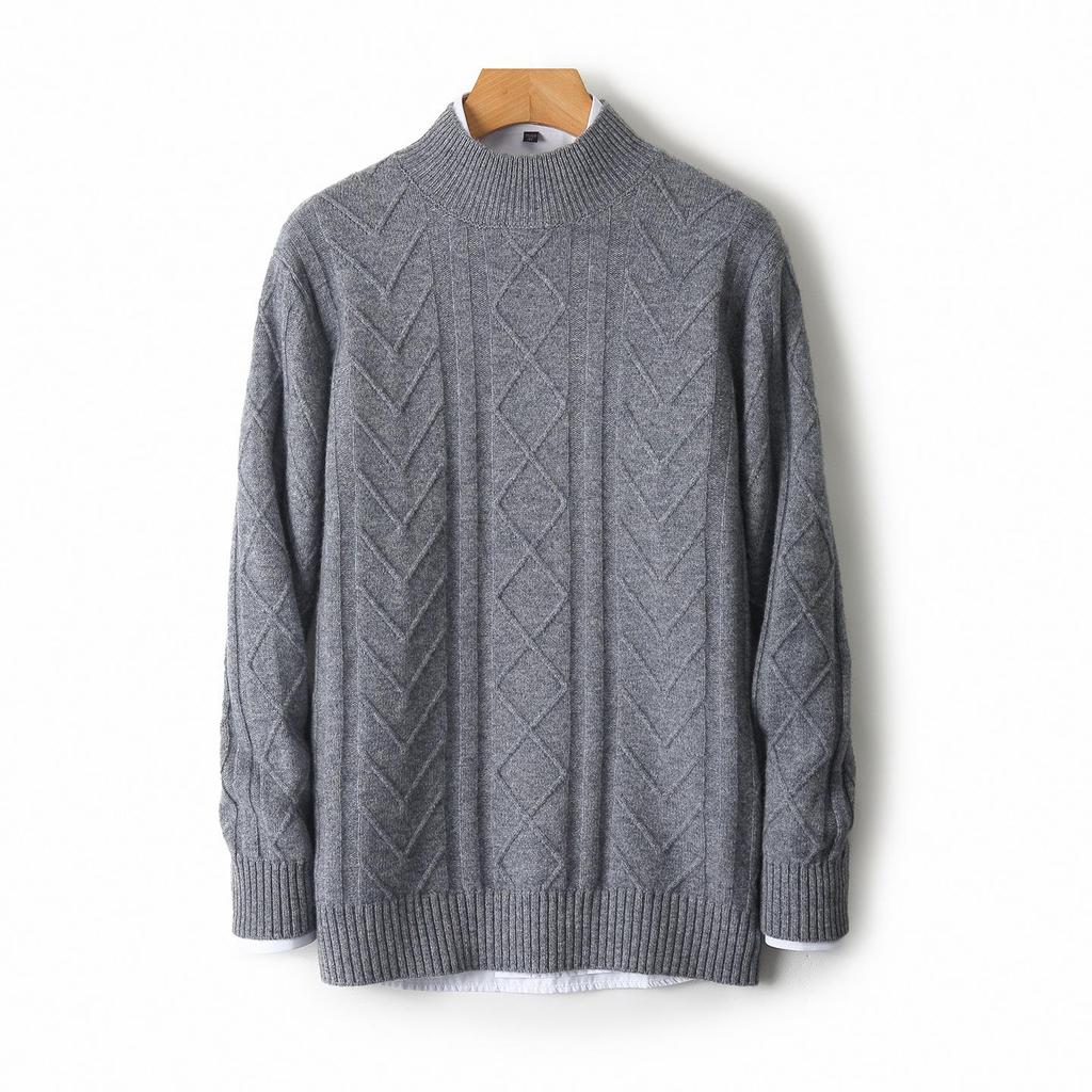 Men's Autumn/Winter Thick Jacquard Wool Sweater - Business Casual Half-High Collar Knitwear