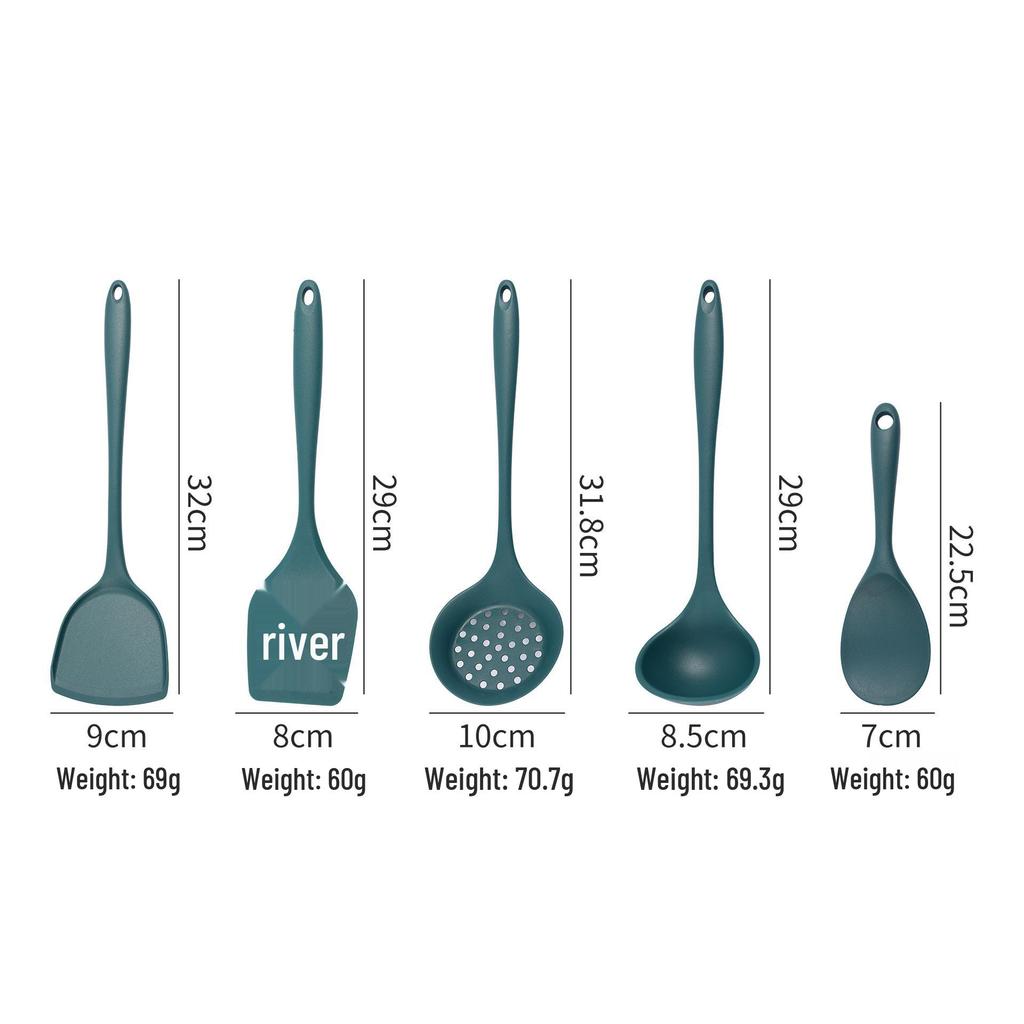 Silicone Kitchenware Set: Non-stick Spatula, High-Temperature Stir-fry, Rice & Soup Spoons, Slotted Spoon