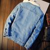 Men Jean Jacket Plush Lining Single Breasted Turndown Collar Solid Color Long Sleeve Coldproof Winter Thicken Lapel Denim Coat for Trip