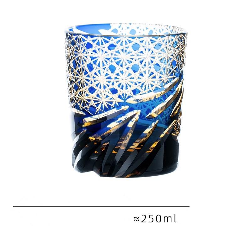 

Japanese Vintage Edo Kiriko Whiskey Cup High Grade Crystal Wine Glass Dragon Eye Pattern Medieval Hand Cut Whisky Glass Gift Box 250ml