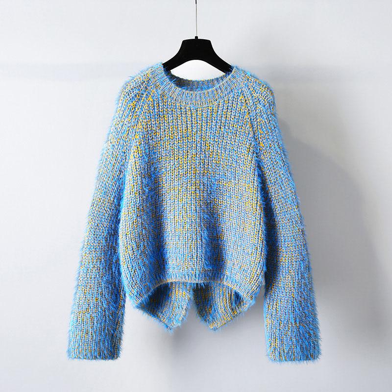 Autumn and Winter Pullover Sweater for Women Loose and Fashionable Thick Blue Knit Sweater for Women