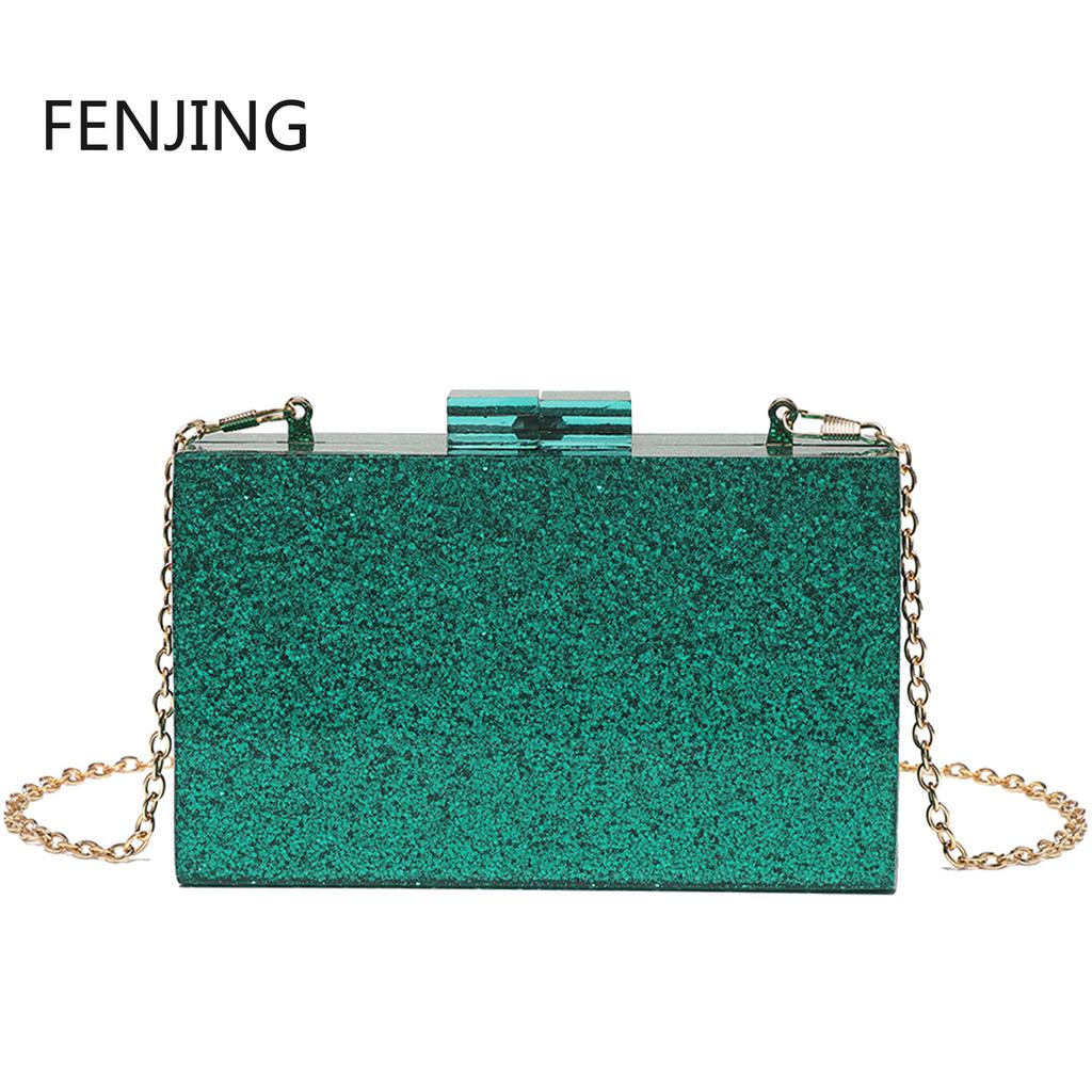 Sequined Acrylic Box Party Clutches Wedding Evening Bags for Women Designer Female Purses and Handbags Chic Chain Shoulder Bag