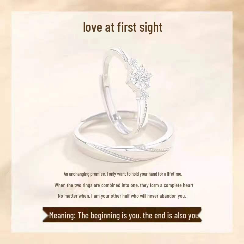 Adjustable S999 Silver Couple Rings - Light Luxury Qixi Valentine's Day Gift