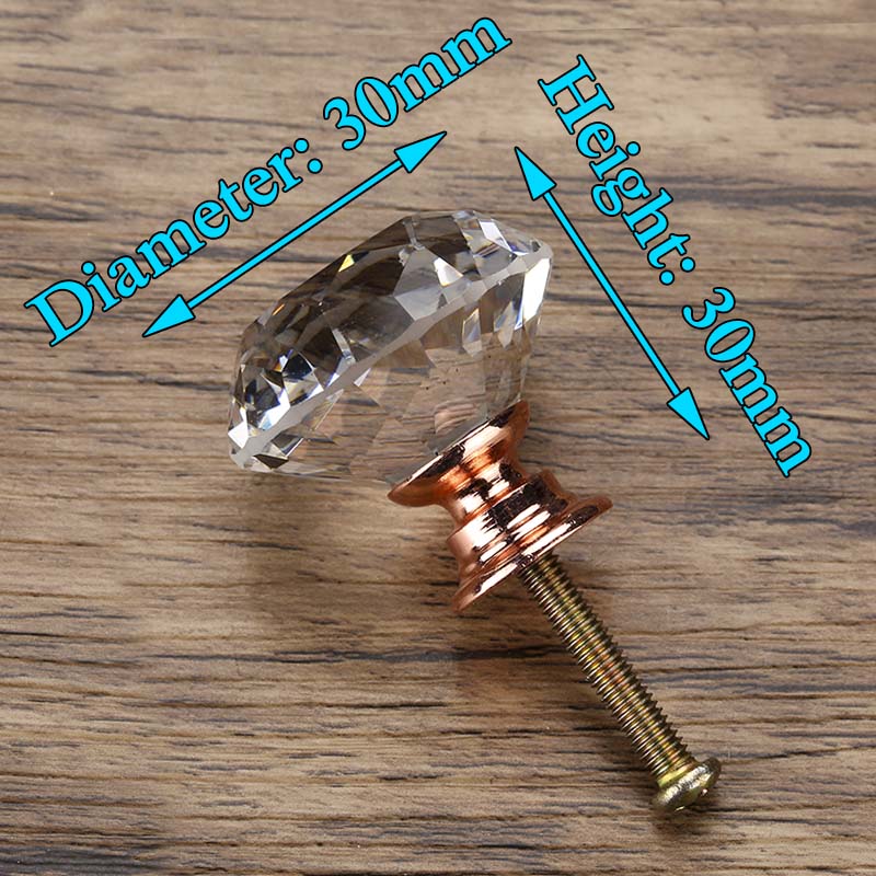 KAK 30mm Diamond Shape Design Crystal Glass Knobs Cupboard Pulls Drawer Knobs Kitchen Cabinet Handles Furniture Handle Hardware