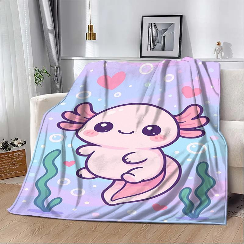 8 Sizes Cute Axolotl Printed Blanket Warm Soft And Comfortable Home Travel Blanket Sofa Bedding Cover Blanket Kids Gamer Gift