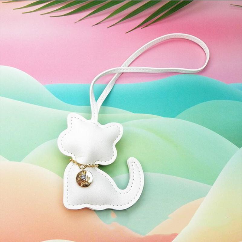 Fashion PU Leather Cat Pendant Keychain Cute Animal Keyring Women Bag Charm Handbag Hanging Decoration For Girl Gifts
