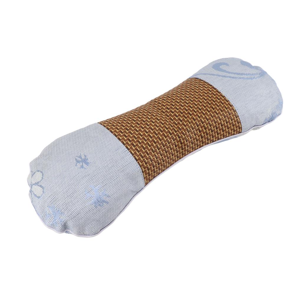 Wormwood Filling Neck Roll Pillow Ergonomic Cervical Neck Support Pillow for Sleep Blue Ice Silk