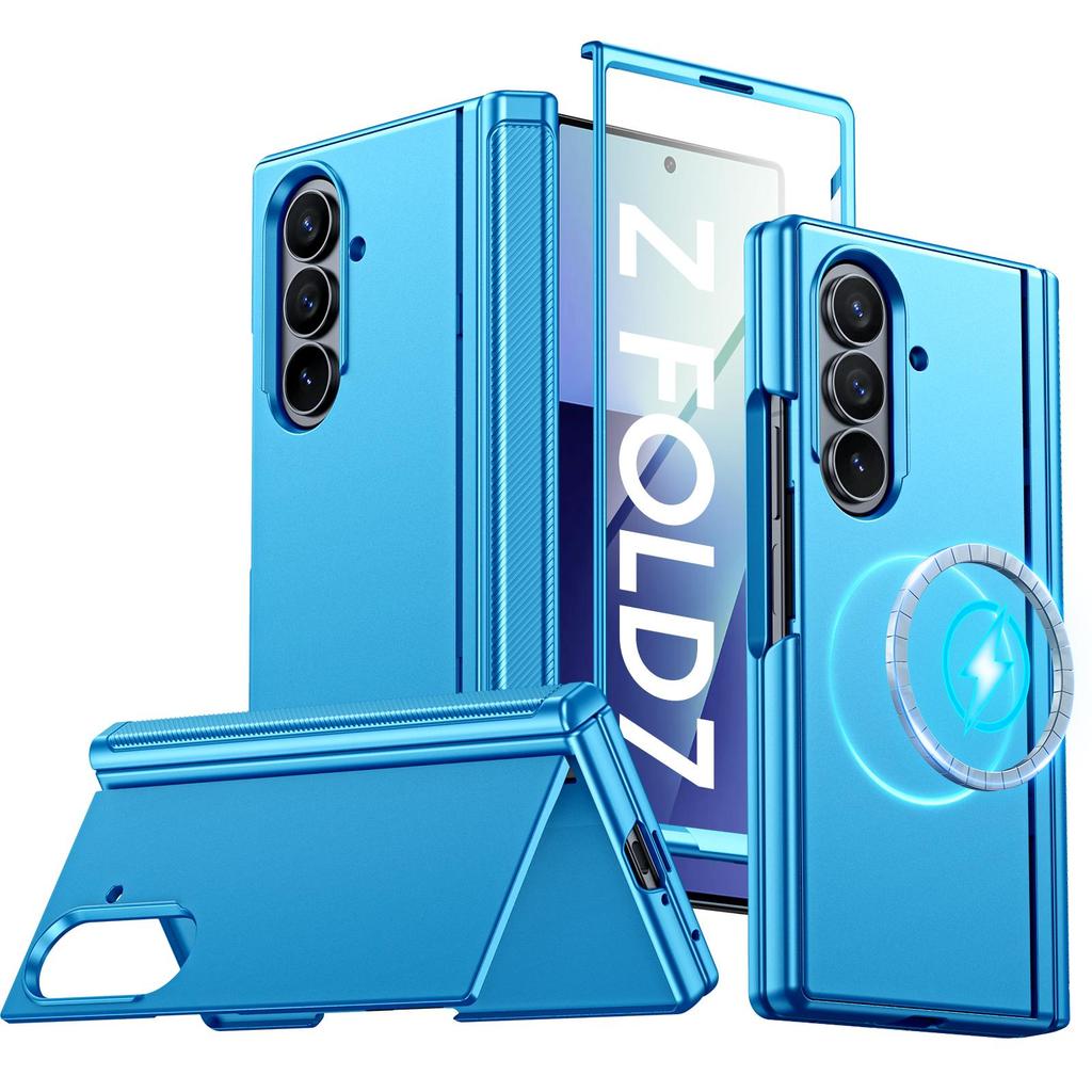 Vollständige Abdeckung mit Magnetring, integriertem Displayschutz und Ständer für Samsung Galaxy Z Fold 7 - Lila