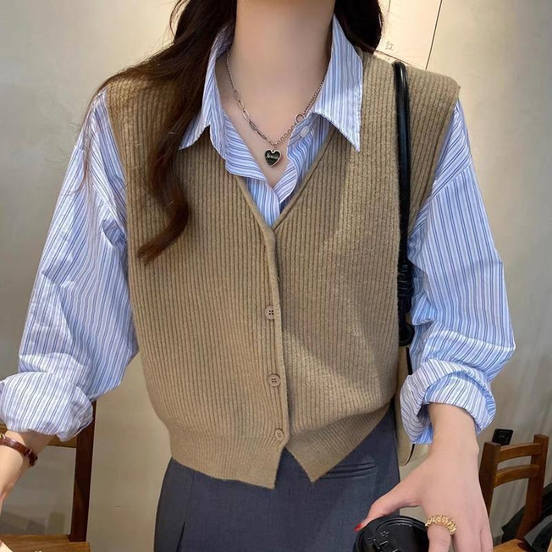 Retro simple knitted vest vest women's casual versatile spring new sleeveless vest sweater jacket