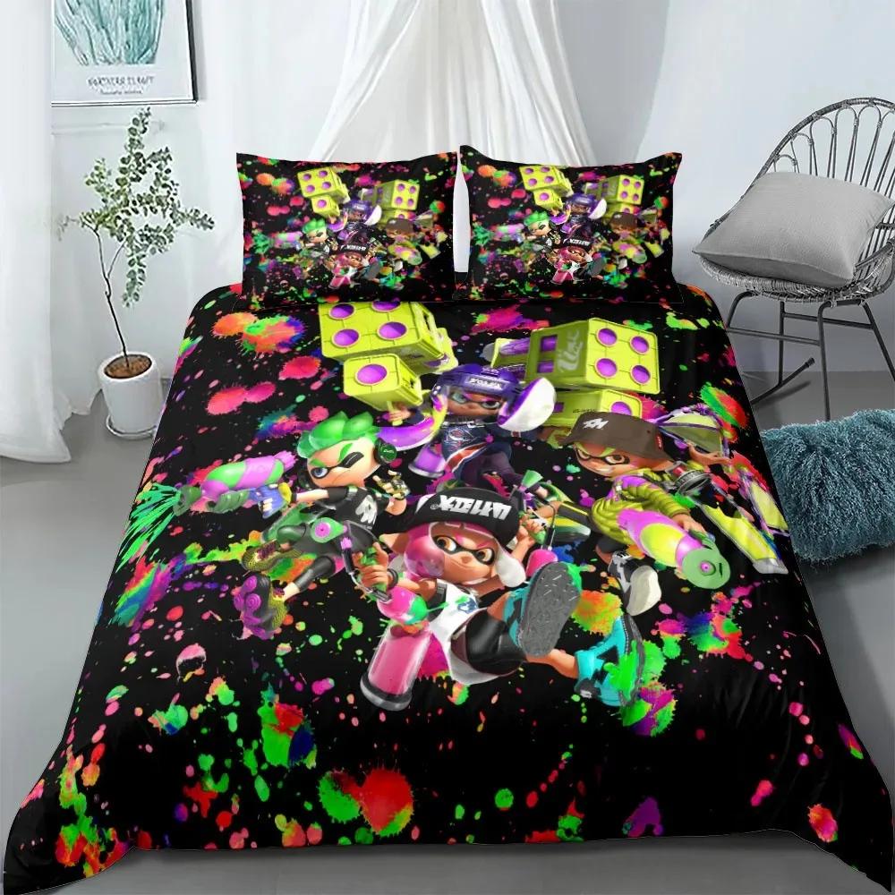 Set Biancheria da Letto Splatoon Cartone Animato Tessili per la Casa Per Bambini Set da Letto Copripiumino Set Camera da Letto Regina Copripiumino Dinosauro