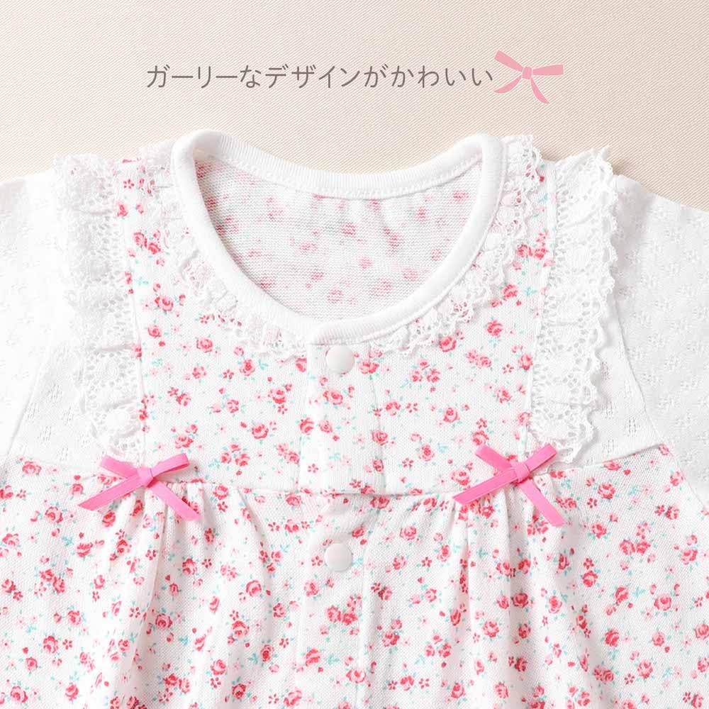de Relaxed Jersey Small Floral Pattern All Dress All Snap Baby Hospital Floral Small [Cream Coco] Two-Way [Crotch Replacement/2way] 3/4 Sleeves, 3/4
