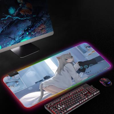Anime Large Gaming Mouse Pad with Stitched Edged Nonslip Natural Rubber Base Laptop Pad Mat with LED for Computer