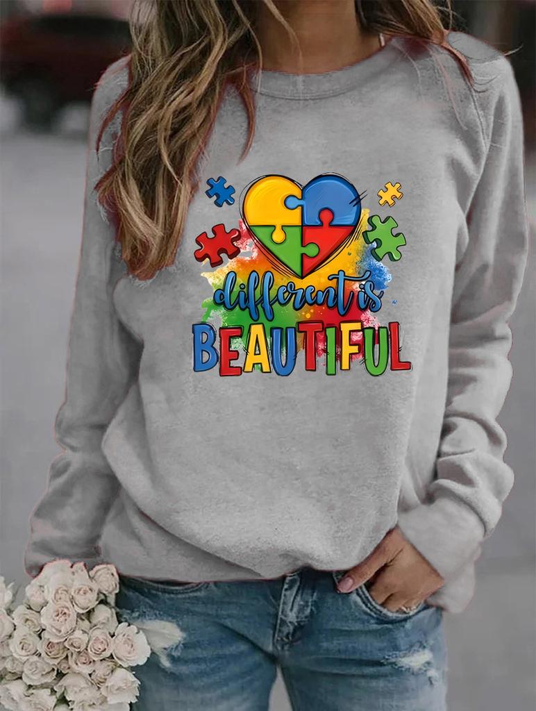 Winter Fashion Round Neck Sweatshirt with Multiple Printed Designs on Long Sleeves