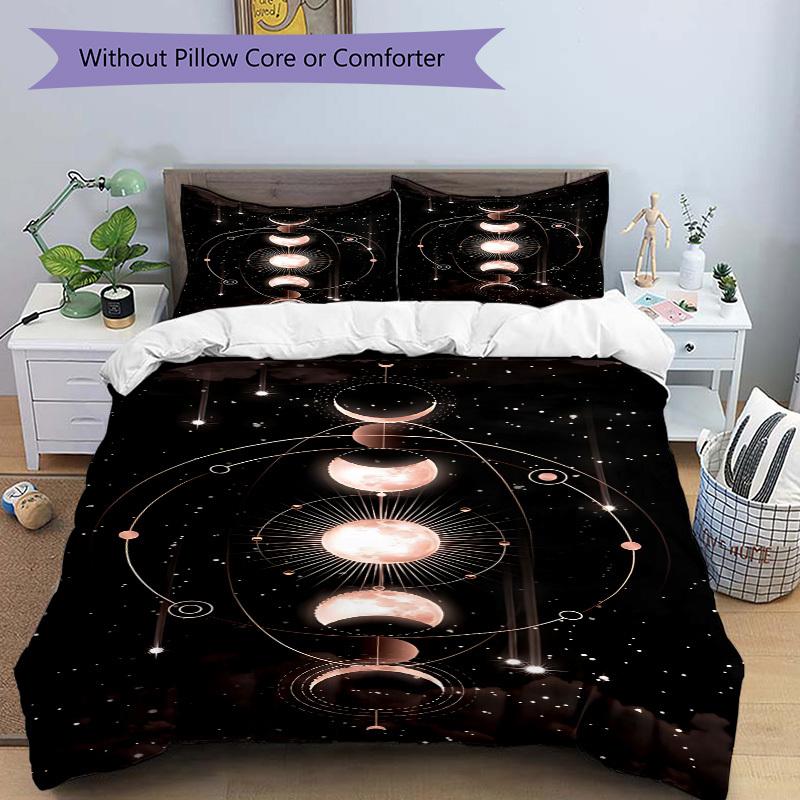 3pcs Moon Phases Celestial Bedding Set, Includes Without Pillow Inserts, Soft Comfortable Bedding Set,All-Season Use a0924098