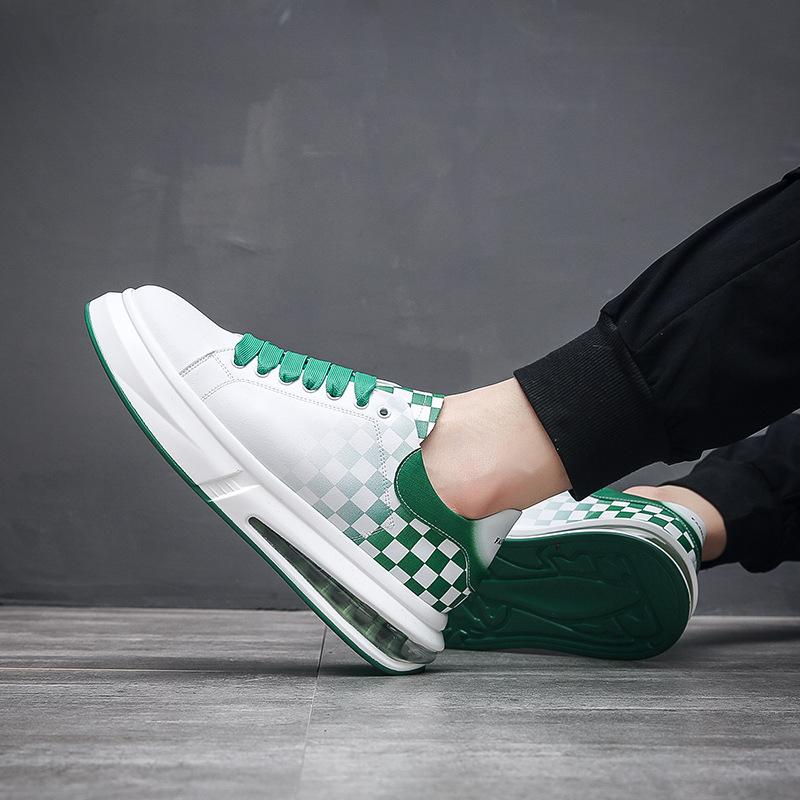 New low-top boys board shoes 3D printing plaid men's shoes black and white air cushion shoes trendy sports and leisure shoes spot