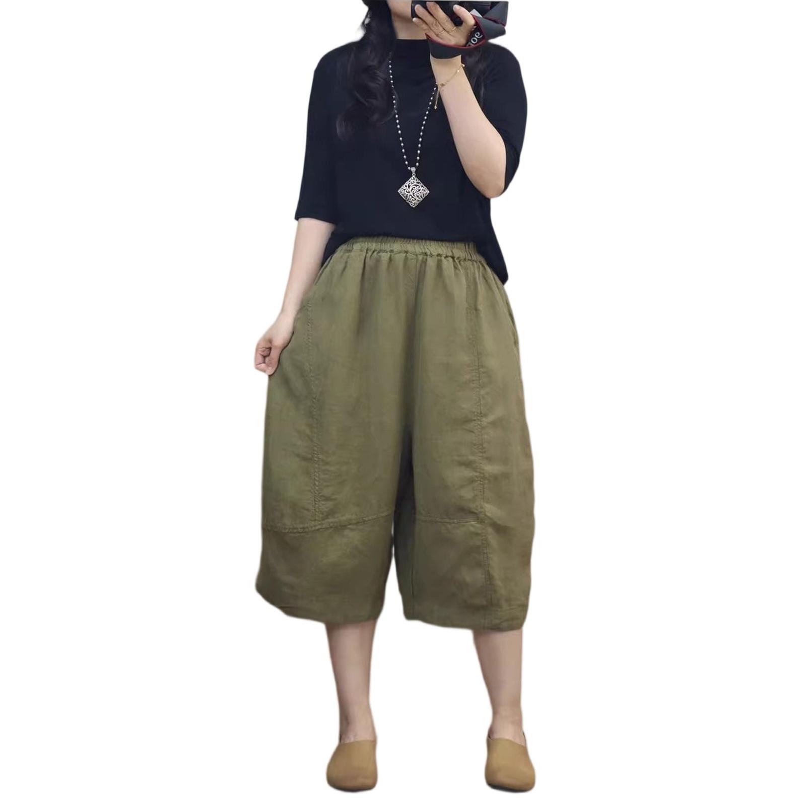 Fashionable Women s Cotton And Linen Pants, Loose Fit, Elastic Waist, Casual, , Versatile Wide-leg Pants L