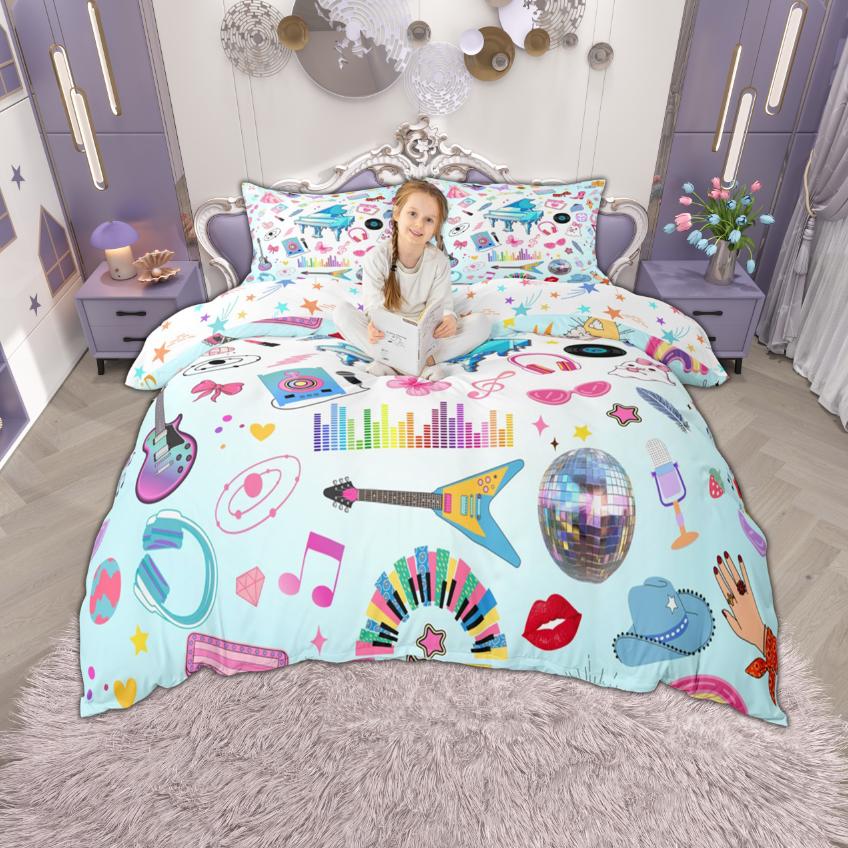 

Homewish Colorful Guitar Duvet Cover Set for Girls, Pop Music Star Bedding, Disco Ball Headset Print Bed Cover Set DE XS 100x135cm 2pcs&set
