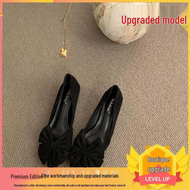 2025 Spring/Autumn Black Satin Pointed Toe Bow Stilettos