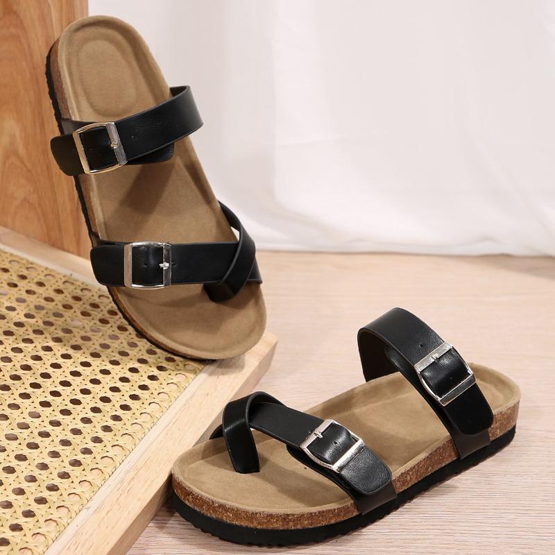 Women's Shoes 2024 New Hot Selling Set Women's Slippers Fashion Belt Buckle Casual Slippers Women's New Large Size Flat Slippers
