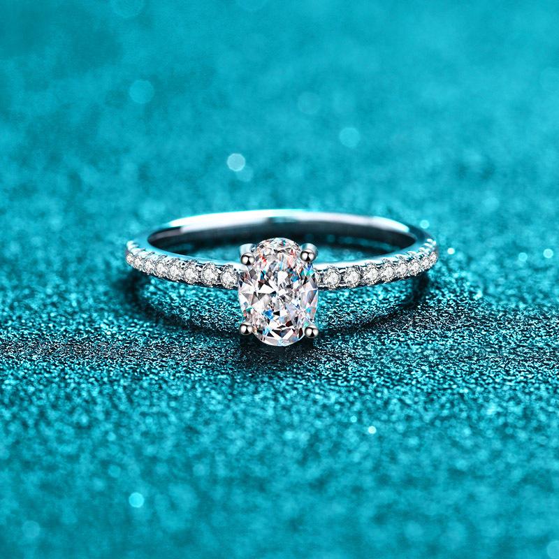 Fashion Real Oval Egg Shape Moissanite Ring 1CT D Color Diamond Pure S925 Sterling Silver for Women Wedding Fine Jewelry