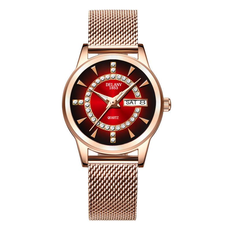 Milan Mesh Strap Starry Sky Women s Watch - Trendy Korean Style, Waterproof Calendar with Rhinestone Accents.
