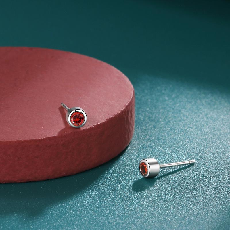 S925 Sterling Silver Red Zircon Stud Earrings - Simple, Fashionable Design for Women 925 Silver белого золота
