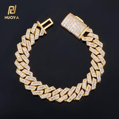 NUOYA Iced Out Prong Cuban Chain 14MM Chunky Link Mixed Inlay Baguette Round Cubic Zirconia Hip Hop Bracelet