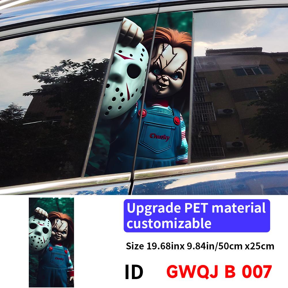 Horror Ghost Doll Car Sticker Auto B-pillar Car Center Column Decor Cover Scratches Waterproof Sunscreen Vinyl Decal Accessories