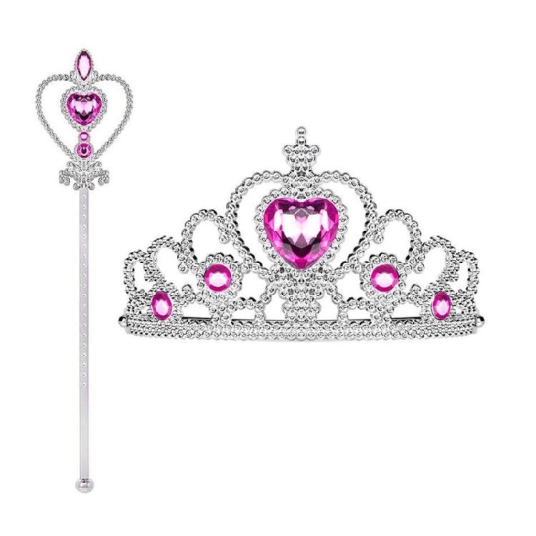 2Pcs Princess Costume Toy Princess Dress Up Accessories with Princess Crown Magics Wand for Halloween Birthday Party