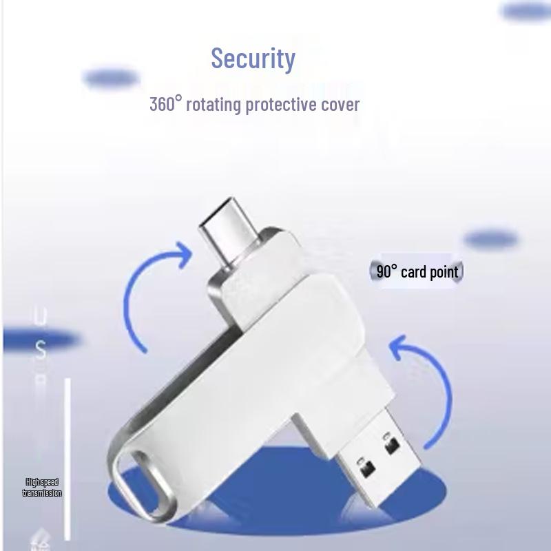 64GB Metal Dual-Use USB 3.0 Flash Drive with Type-C, High-Speed Rotating Design for Computers and Mobile Phones