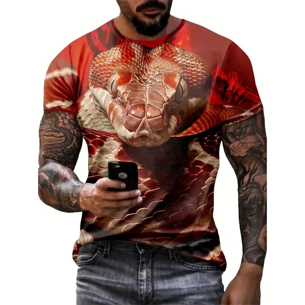 Summer Fashionable Snake 3D Print Comfortable Loose Short Sleeves T-shirt Loose Oversized Breathable Versatile Leisure Men T-shirt
