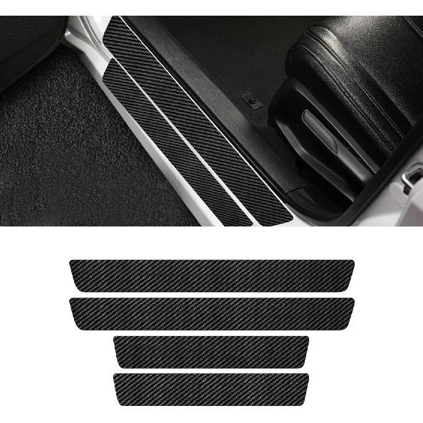 Damwot 4PCS Car Door Sill Protector, Black Carbon Fiber Car Door Threshold Protection, Door Edge Protection Decorate Anti-Scratch Sticker, Car