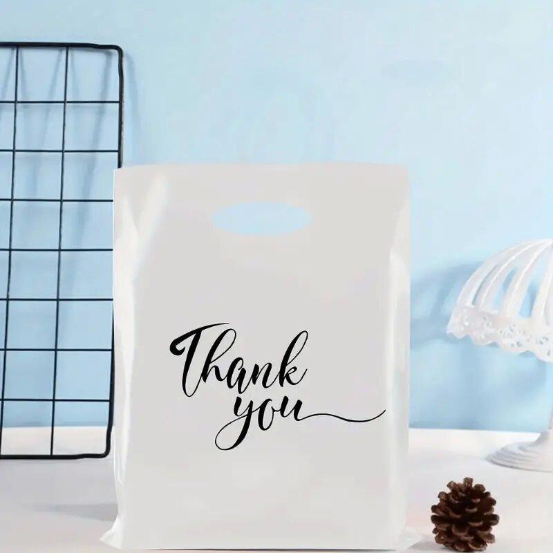 10/20/30PCS White Thank You Gift Bag Plastic Handheld Gift Bag Wedding Birthday Party Graduation Decoration Supplies