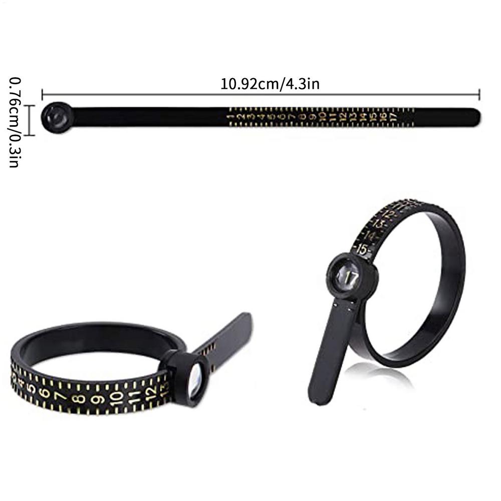 Black/White color Size Ring Ruler Ring Measuring Tape Ring Measuring Tool Annular Coil Finger Size Filter with Magnifying Glass
