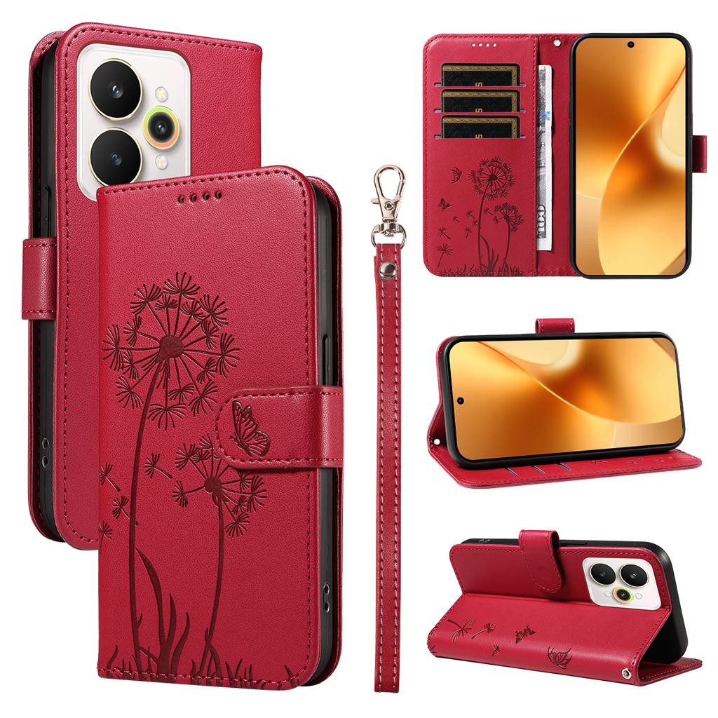 For Realme 15 Pro 5G/Realme 15 5G Leather Wallet Case with Strap Dandelion Imprint Phone Stand Cover